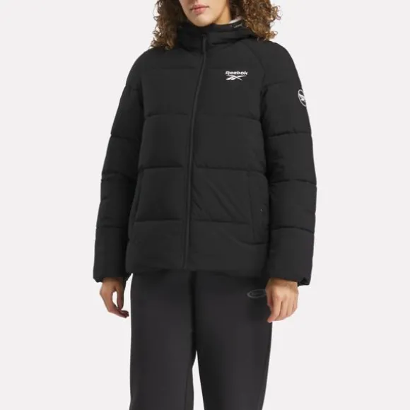 Jackets^Reebok Lined Stretch Puffer Jacket Black